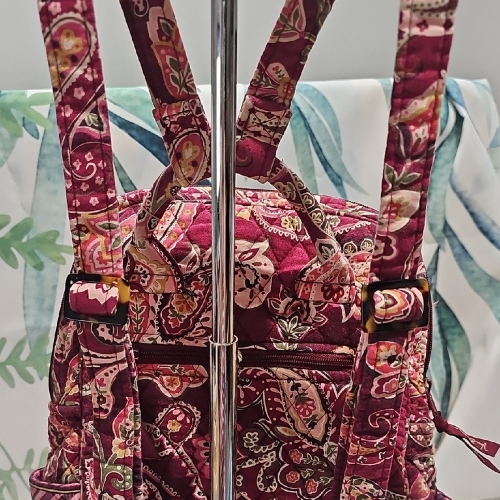 Vera Bradley Raspberry Paisley backpack with matching wallet - Picture 5 of 15